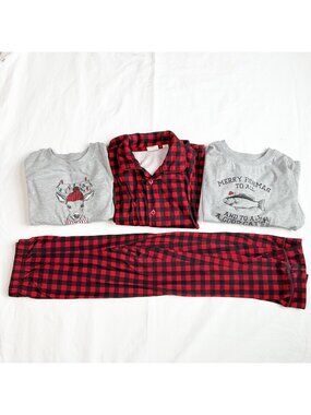 Bass Pro Shop Outdoor Kids Holiday Pajama Set Size 6 Red Plaid Reindeer Fishmas